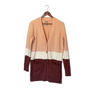 Duluth Trading Co Coral/Ivory/Wine Long Sleeve Cardigan Sweater Size M